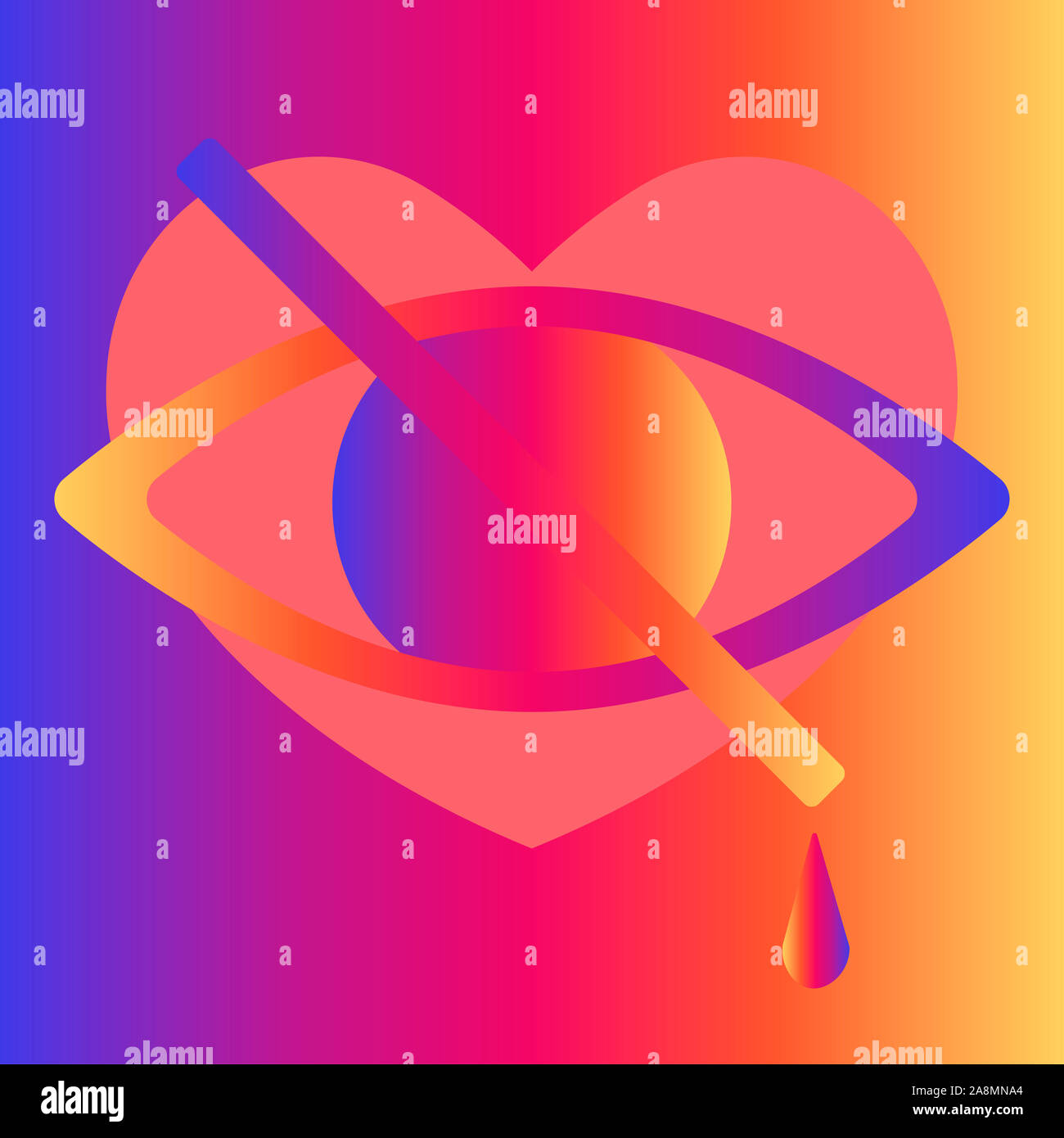 Eine versteckte Herz für Benutzer eines sozialen Netzwerks. Keine mag. Vector Illustration eines Herz Symbol unbemerkt von den Benutzern. Stock Bild. Stockfoto