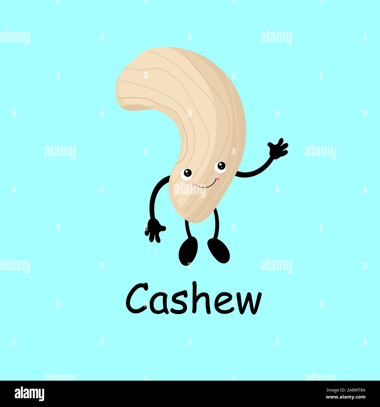 Cashew. Süße Mutter Charakter mit Hände und Augen. Cartoon Obst oder Gemüse. Nützliche veganes Essen. Stock Vektor