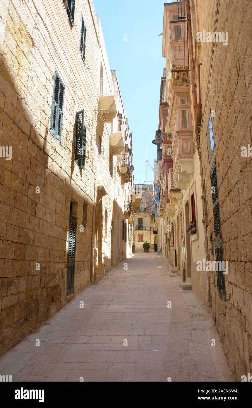 Straßen von Birgu (Vittoriosa) Stockfoto