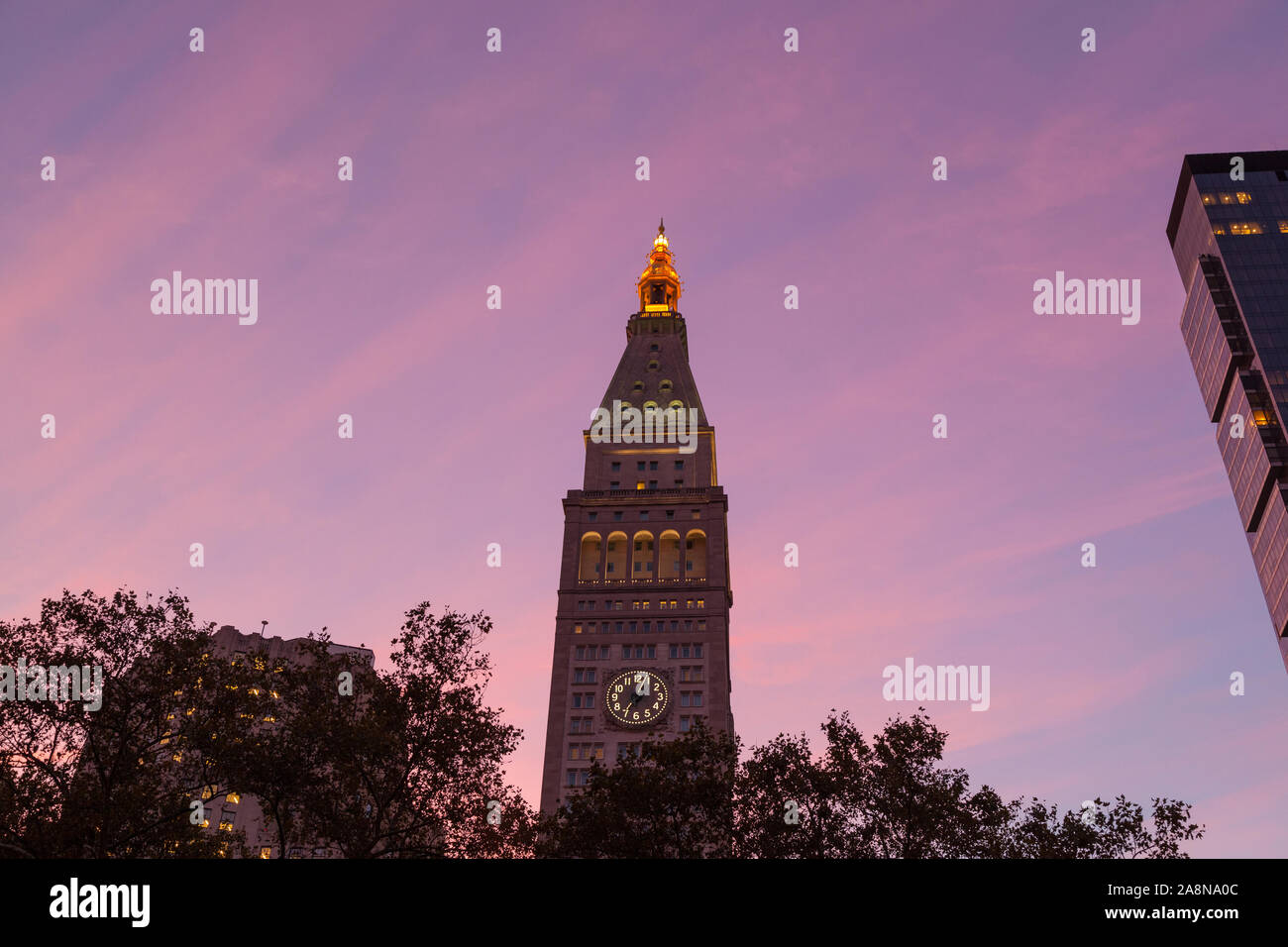 Glockenturm der Metropolitan Life Insurance Company Gebäude, Manhattan, New York City, Vereinigte Staaten von Amerika. Stockfoto