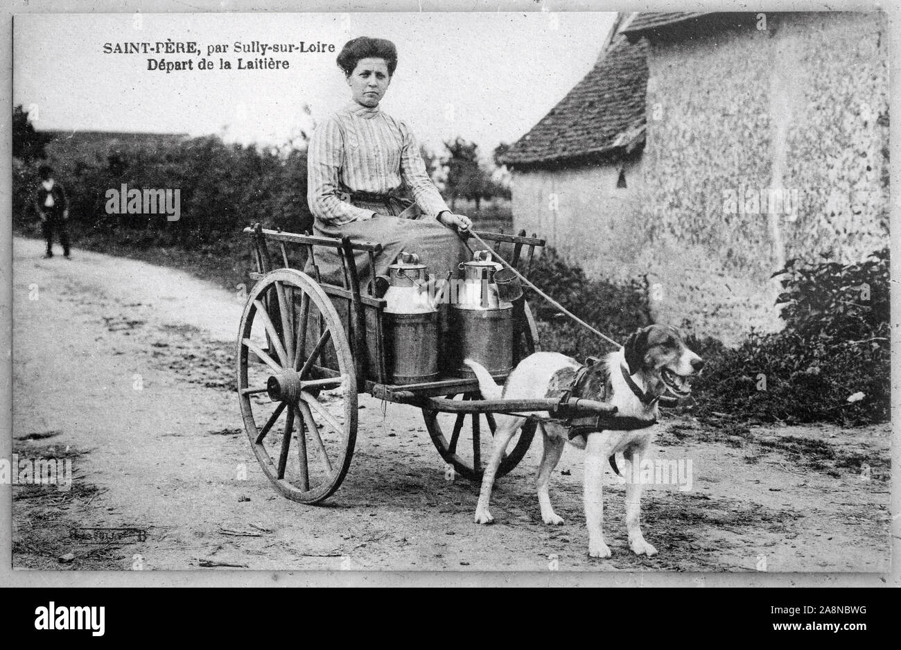 Saint Pere (Saint-Pere), Gleichheit Sully-sur-Loire (Sully-sur-Loire). Abfahrt de La Voiture a laitiere de chien. Carte Postale Ancienne, / Debüt 2 Stockfoto