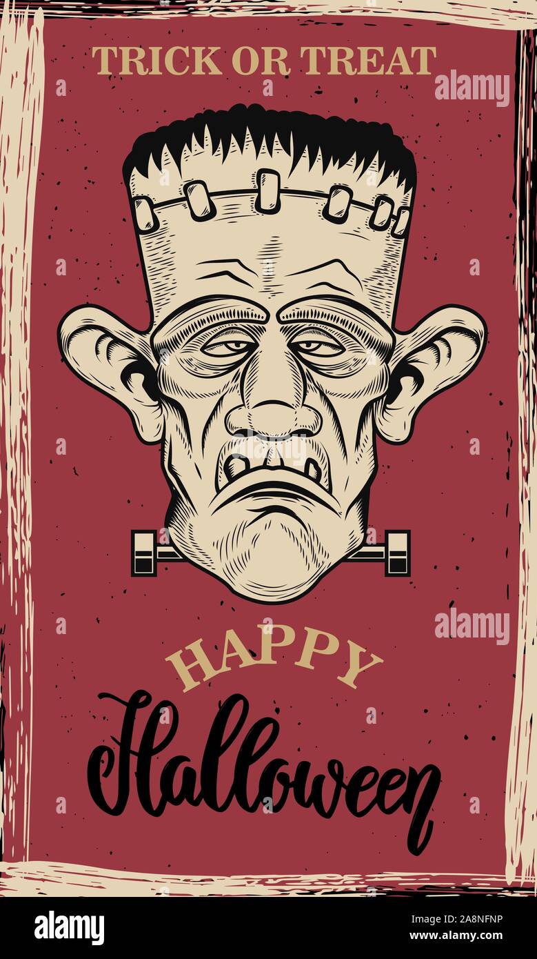 Flyer Vorlage von Halloween Party. Böse Zombie auf grunge Hintergrund. Design Element für Poster, Karten, Banner. Vector Illustration Stock Vektor