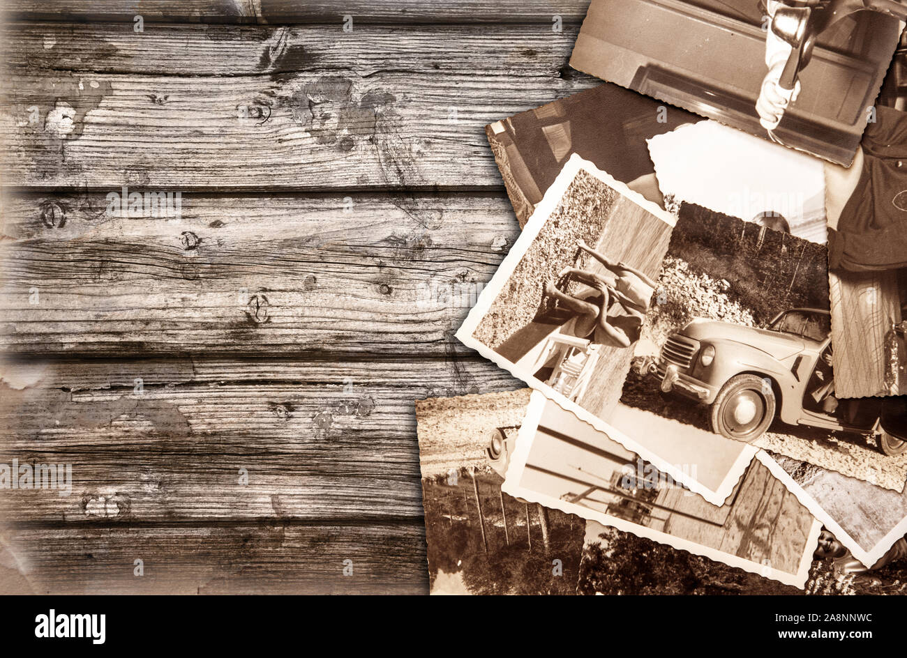 Alte Fotografien vintage Holz- Hintergrund Stockfoto