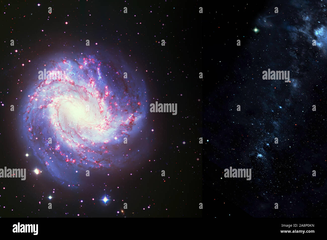 Raum Hintergrund der Spiralgalaxie Nebel und Sterne Feld mit Copyspace Stockfoto