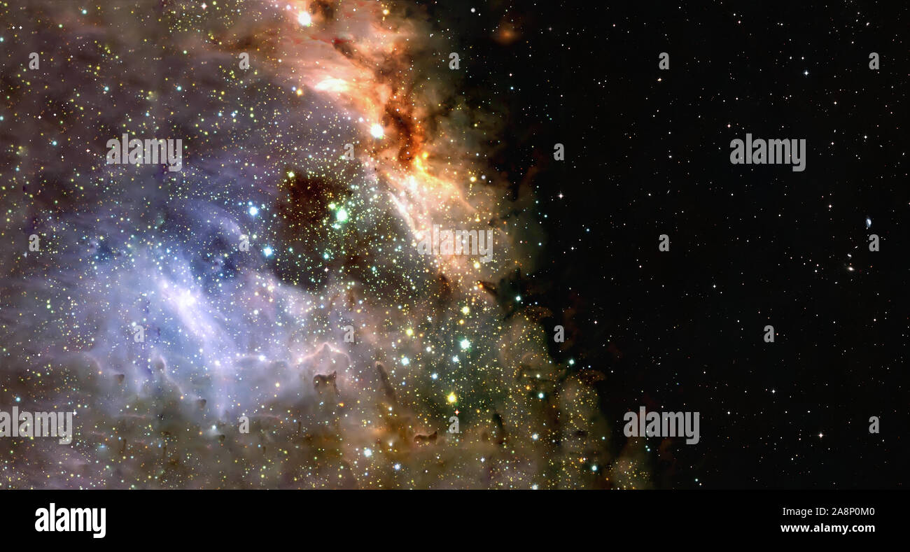Raum Hintergrund von Nebel und Sterne Feld mit Copyspace Stockfoto