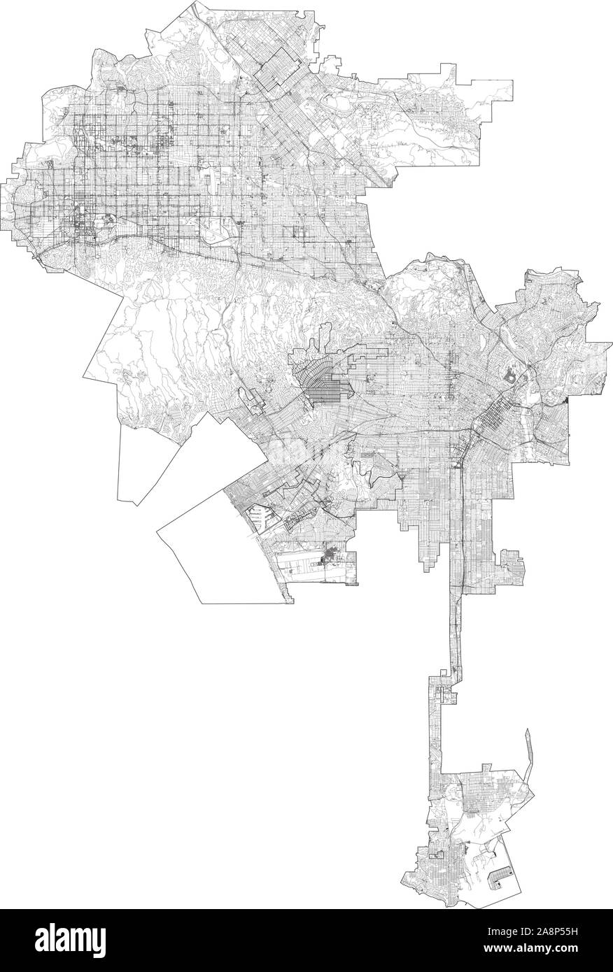 Satelliten Karte von Los Angeles, Kalifornien, USA. Karte Straßen, Straßen und Autobahnen, Flüsse. Verkehrsmittel Karte Stock Vektor