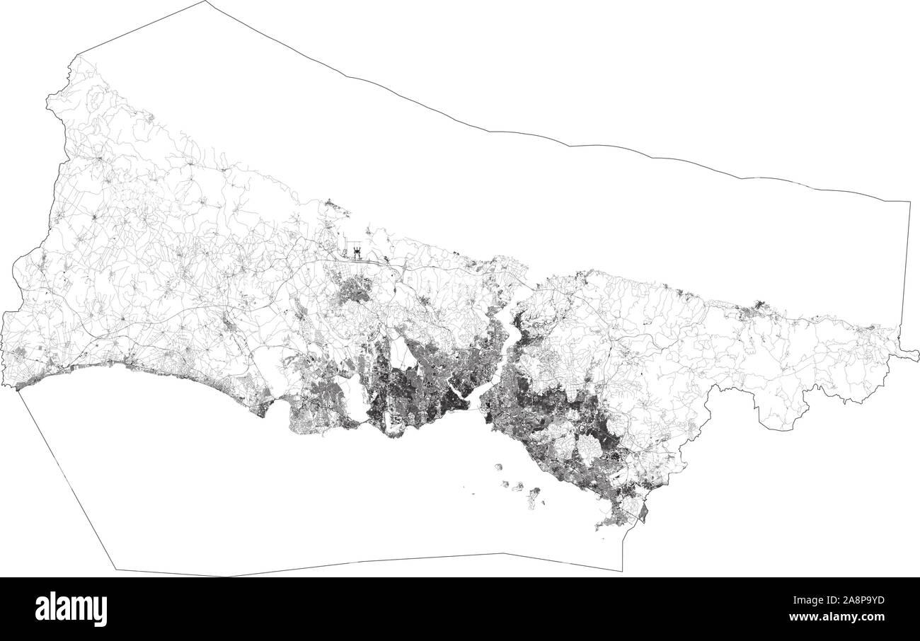 Satelliten Karte von Istanbul und Gebäudebereiche. Die Türkei. Karte Straßen, Straßen und Autobahnen, Flüsse. Verkehrsmittel Karte Stock Vektor