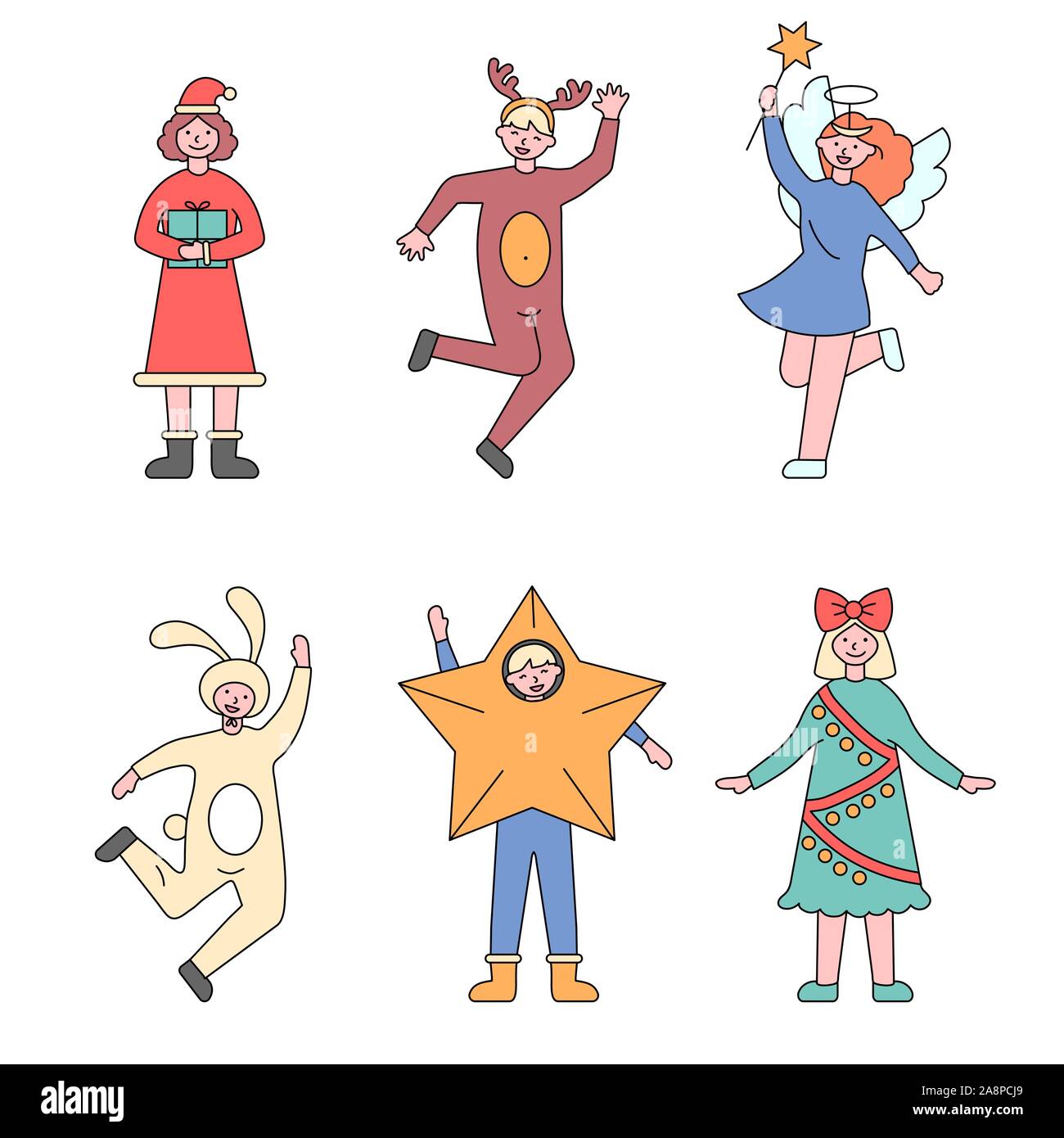 Vector Illustration von niedlichen Kinder tragen Weihnachten Kostüme Stock Vektor