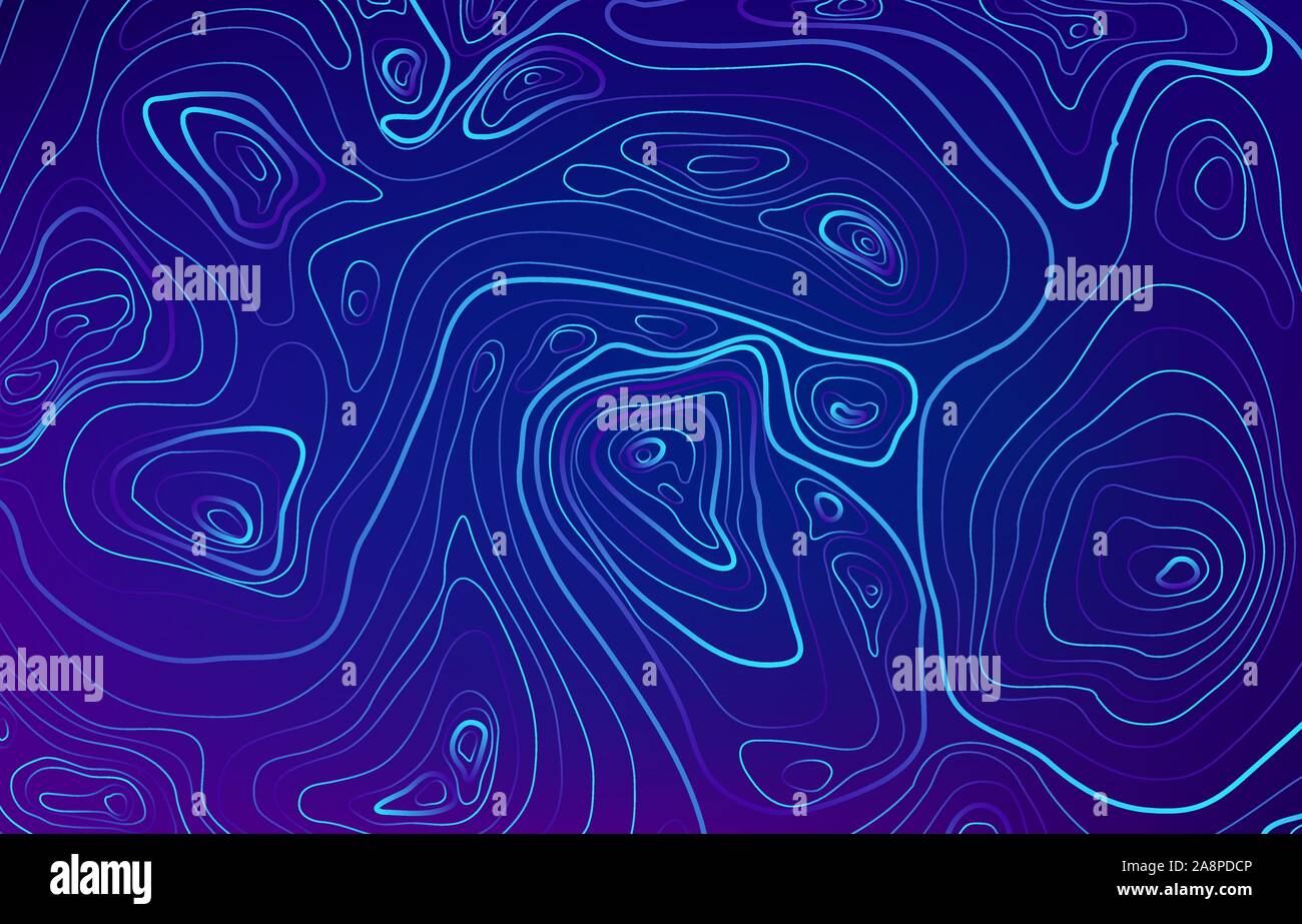 Blau Topographie Relief. Umrisse Kartographie Landschaft. Karte Moderne poster Design. Geometrische Gelände Muster. Vector Illustration Stock Vektor