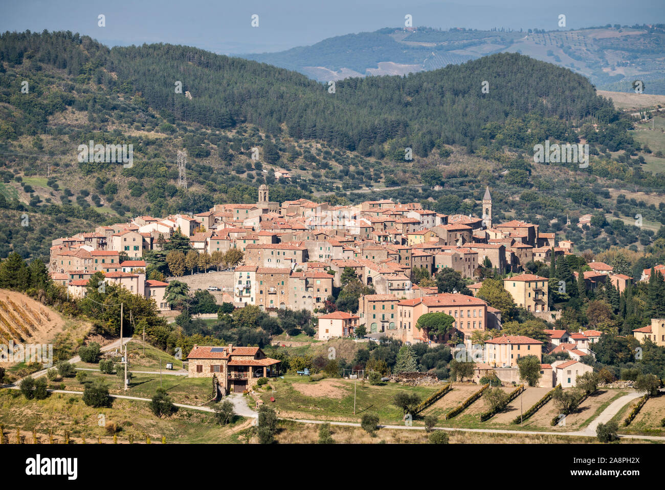 Gesamtansicht des Seggiano, Toskana, Italien, Europa. Stockfoto