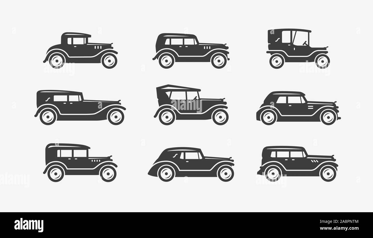 Retro Autos Icon Set. Transport, Transportsymbol. Vektorgrafik Stock Vektor