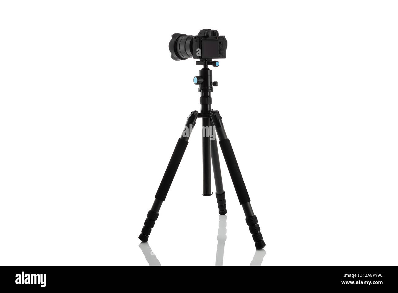 Kamerastativ Kugelkopf isoliert auf weißem Hintergrund Stockfoto