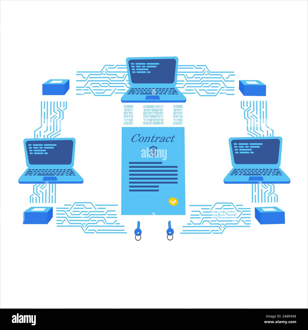 Blockchain Vertrag im Laptop Stock Vektor