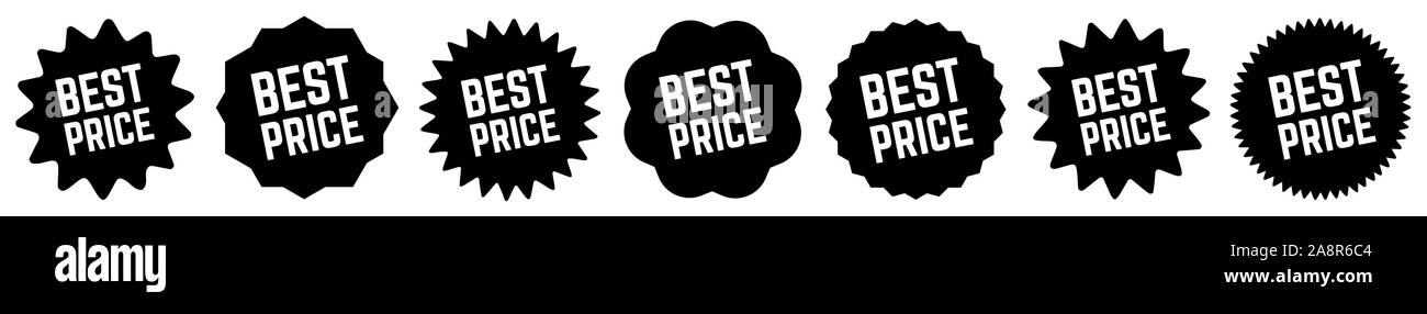Beste Preis Tag Schwarz | Sonderangebot | Symbol | Verkauf | Deal Label | Variationen Stock Vektor