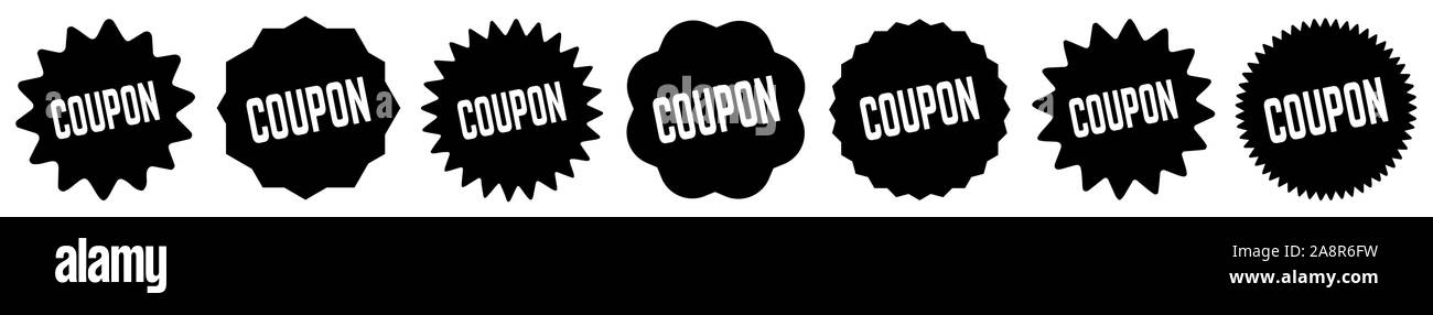 Gutscheine Tag Schwarz | Sonderangebot | Symbol | Verkauf | Deal Label | Variationen Stock Vektor