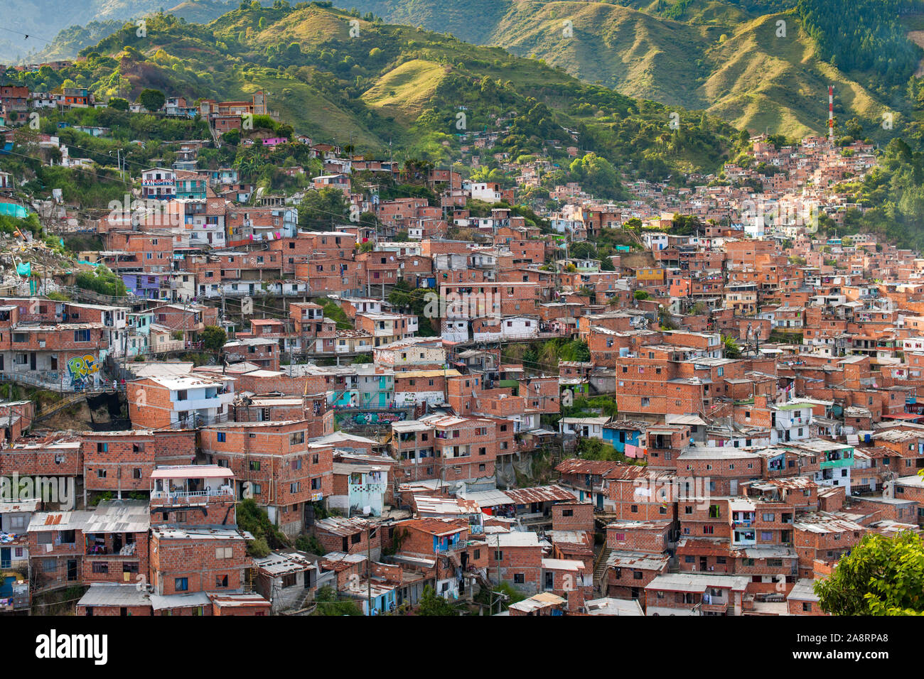 San Javier Bezirk, auch als Comuna 13, in Medellin, Kolumbien bekannt. Stockfoto