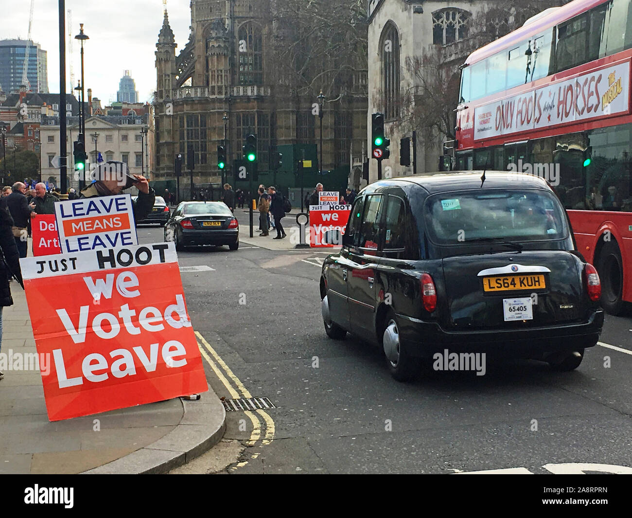 BREXIT Demonstrationen außerhalb des Parlaments, London, UK Stockfoto