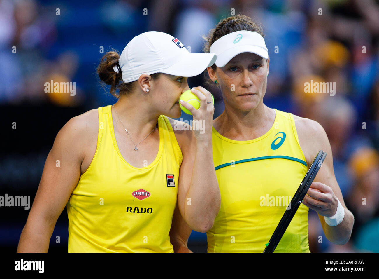 Ash Barty und Samantha Stosur im Fed Cup Final 2019 Australien gegen Frankreich bei RAC-Arena, Perth, Australien am Sonntag, den 10. November Stockfoto
