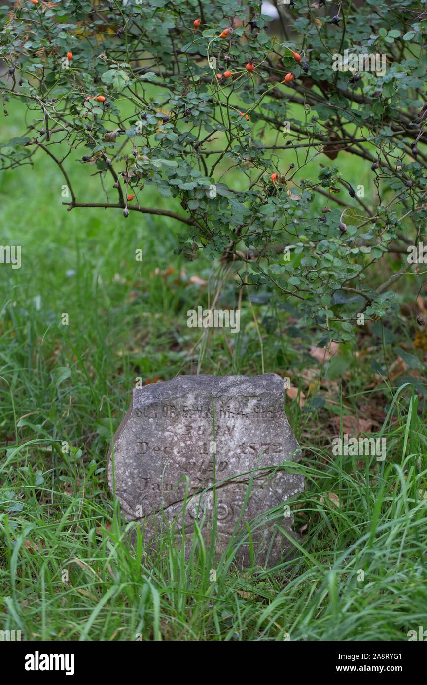 Eine alte split Stone grave Markers in der Eugene Masonic Cemetery in Eugene, Oregon, USA. Stockfoto