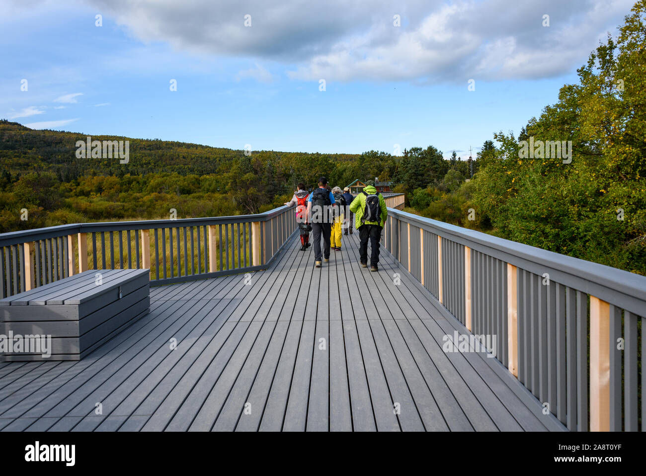 KATMAI NATIONAL PARK, AK-September 14, 2019: Neue erhöhte permanente Brücke über der Brooks River, offizielle Eröffnung Juni 2019. Stockfoto