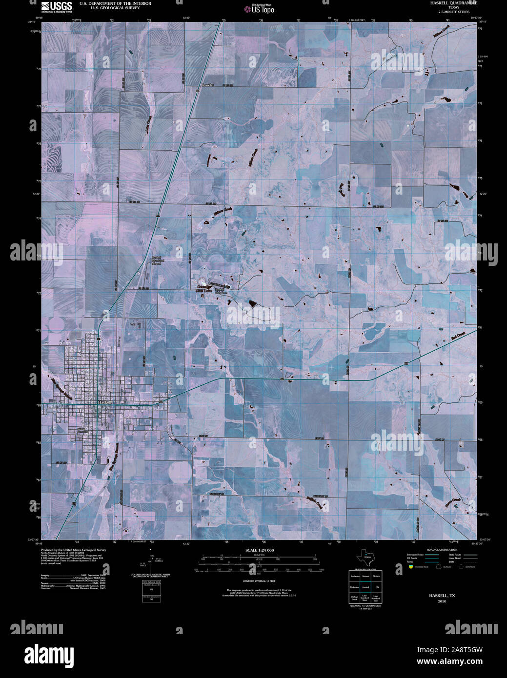 USGS TOPO Karte Texas TX Haskell 20100319 TM invertiert Wiederherstellung Stockfoto