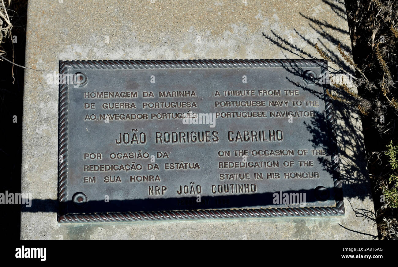 Cabrillo National Monument, Tribut der portugiesischen Marine an den portugiesischen Seefahrer Juan Rodriguez Cabrilllo, auf Point Loma, San Diego, Kalifornien Stockfoto