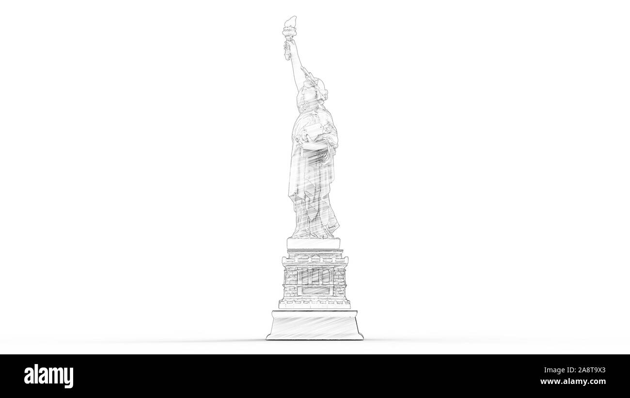 3D-Rendering der Freiheitsstatue in weißem Hintergrund Stockfoto