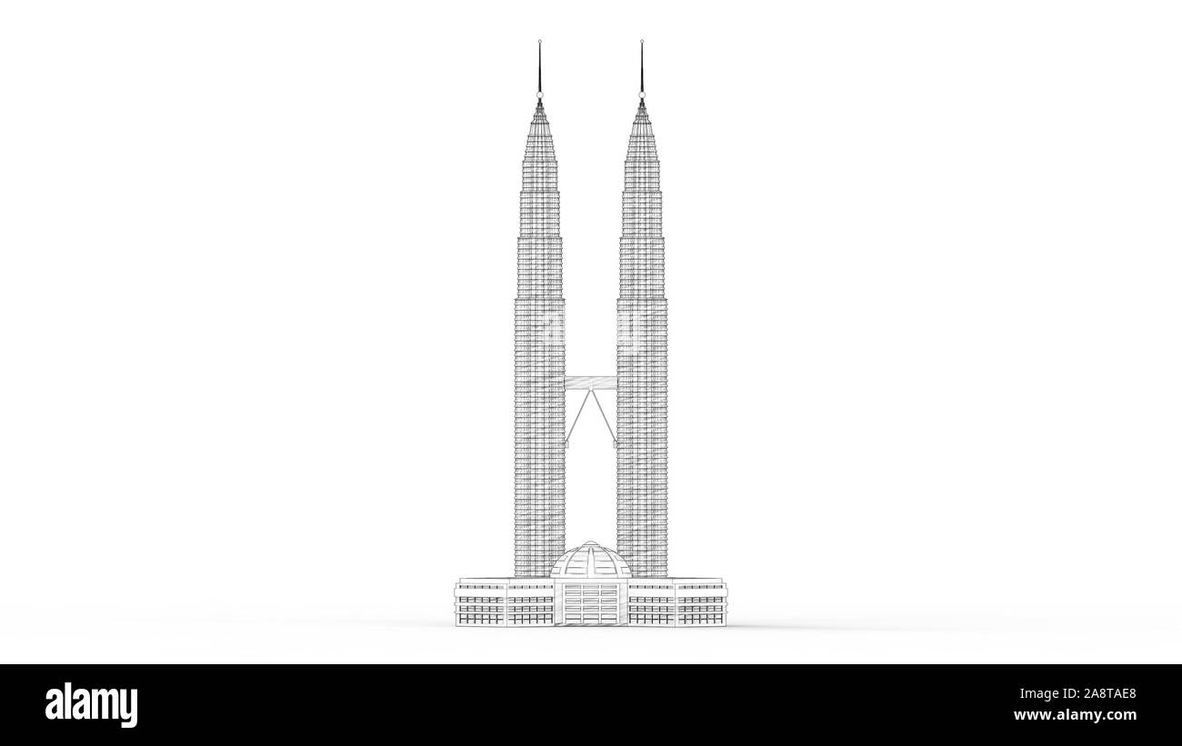3D-Rendering des malaysischen Twin Towers in weißem Hintergrund Stockfoto