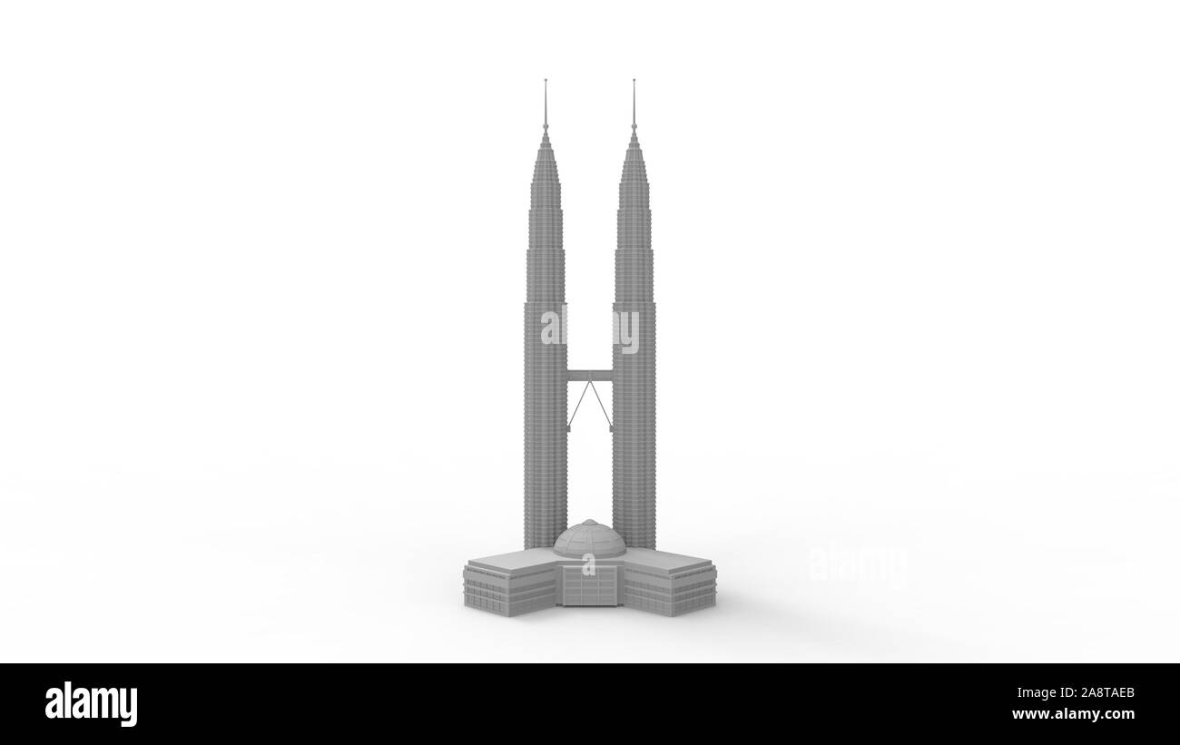 3D-Rendering des malaysischen Twin Towers in weißem Hintergrund Stockfoto