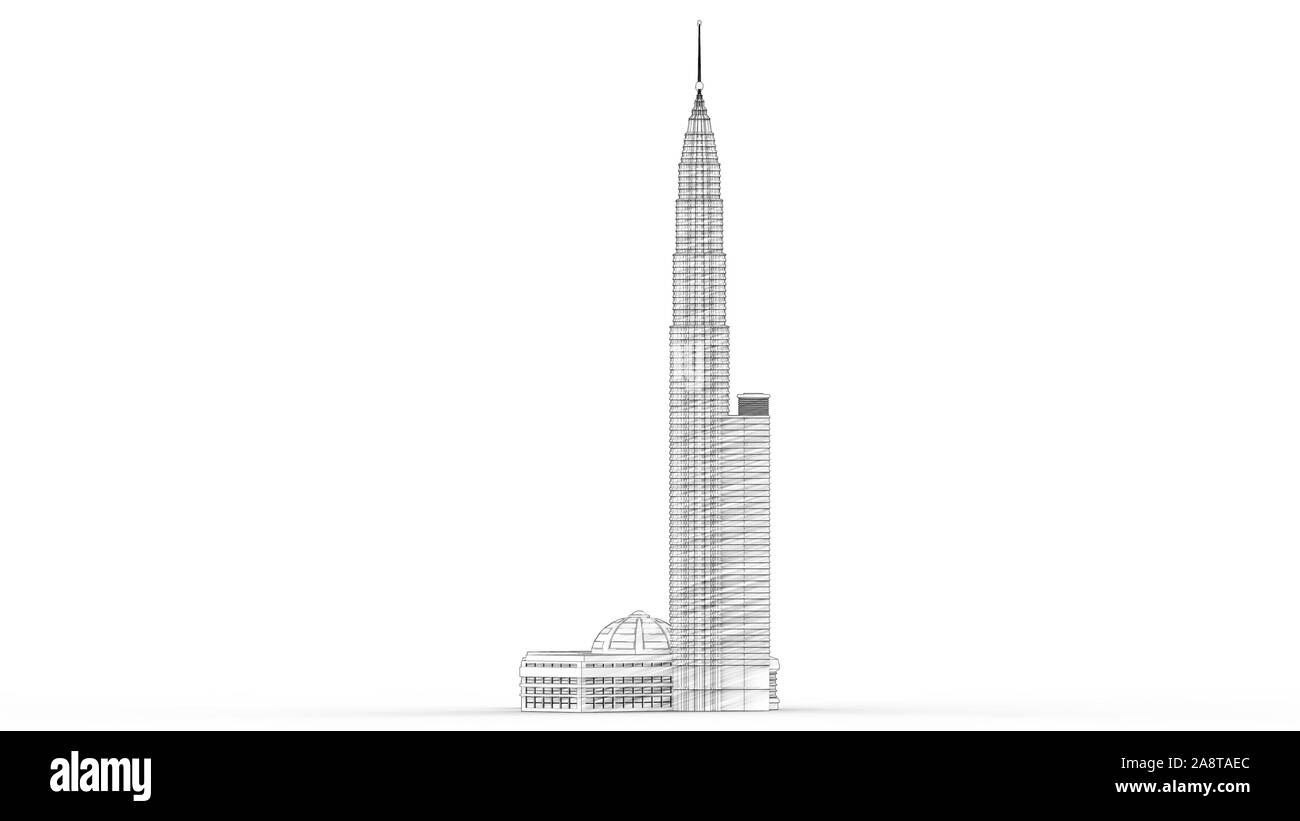3D-Rendering des malaysischen Twin Towers in weißem Hintergrund Stockfoto