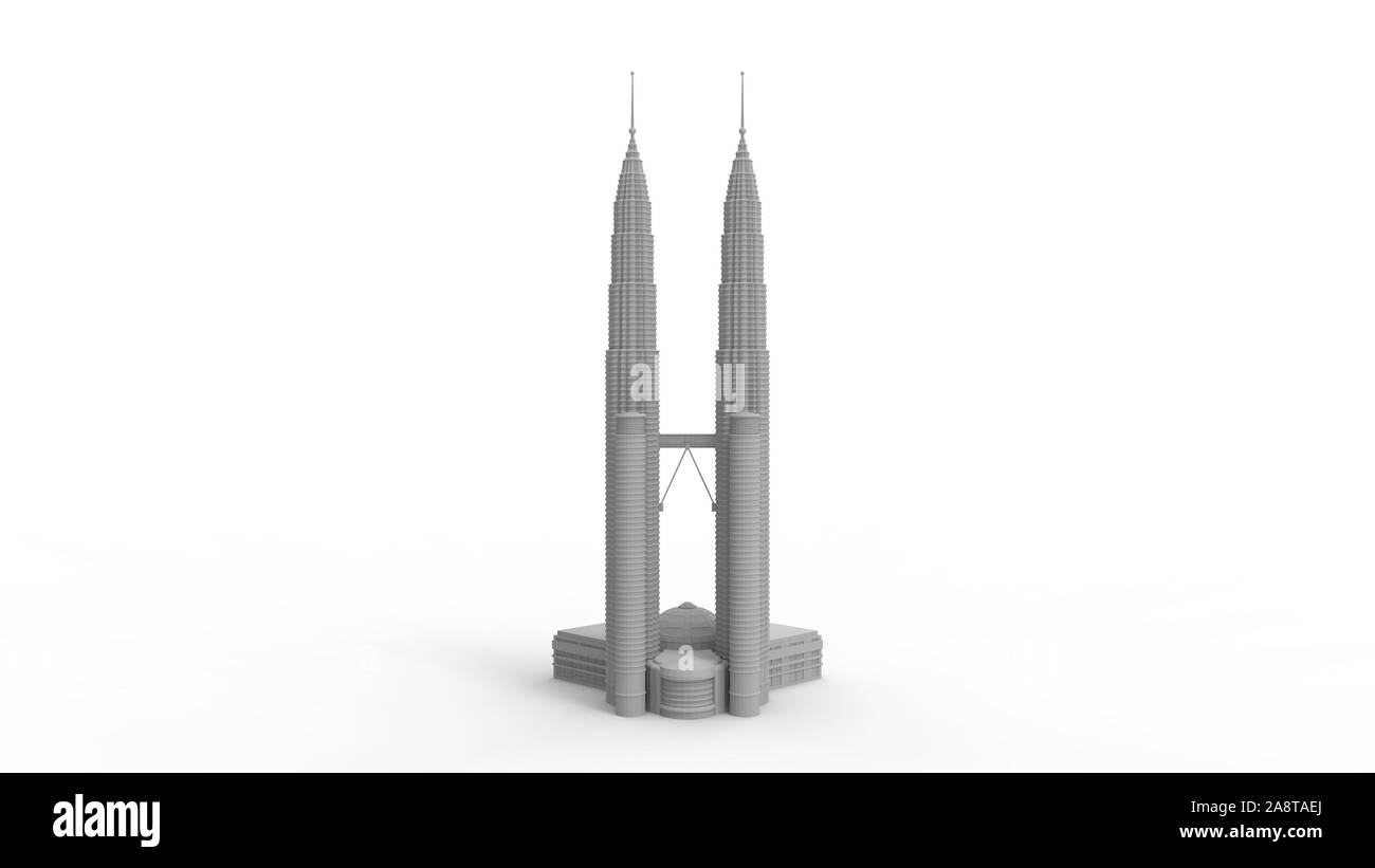 3D-Rendering des malaysischen Twin Towers in weißem Hintergrund Stockfoto