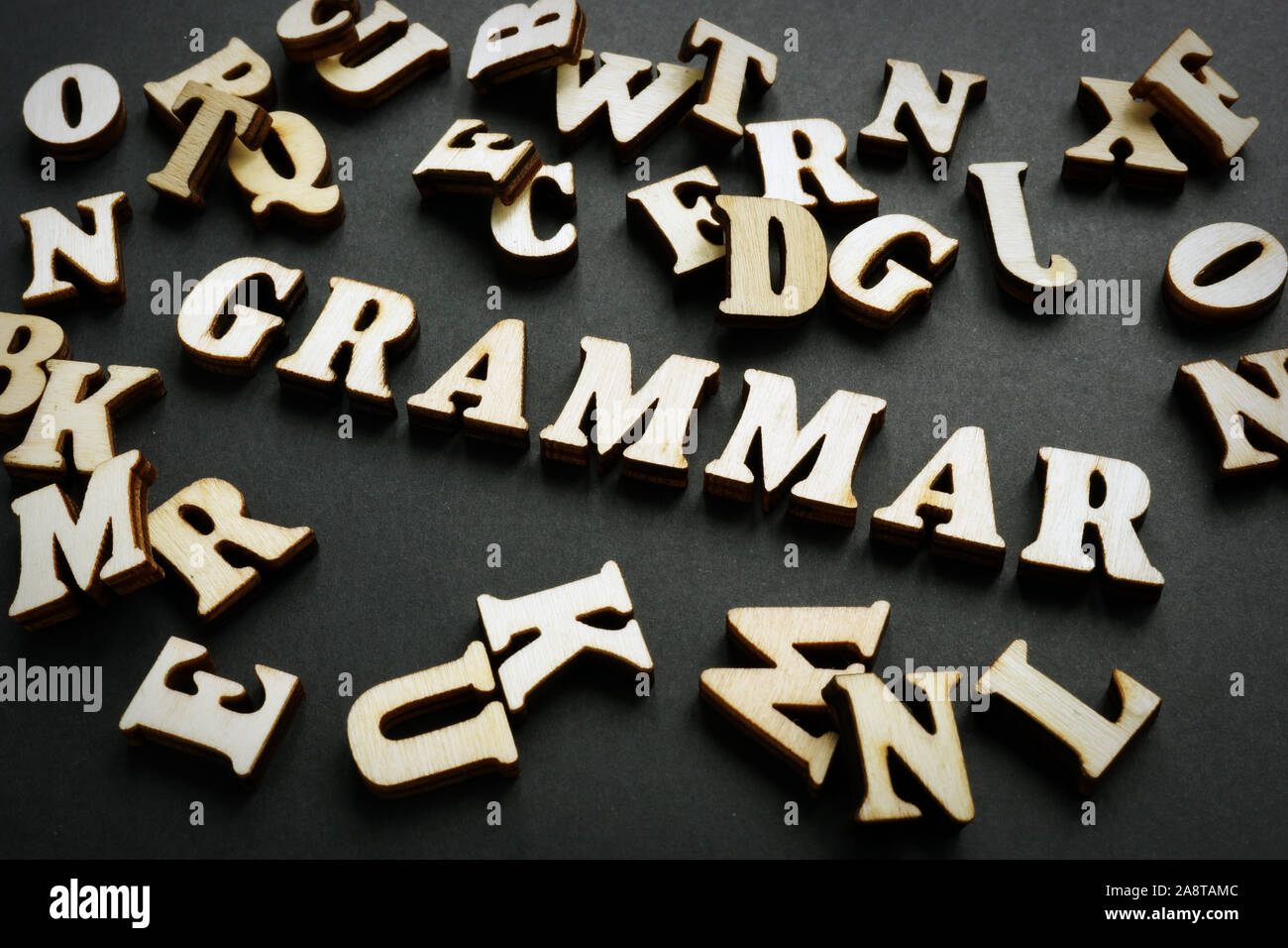 Grammatik Wort aus Holz Buchstaben. Englisch lernen - Konzept. Stockfoto