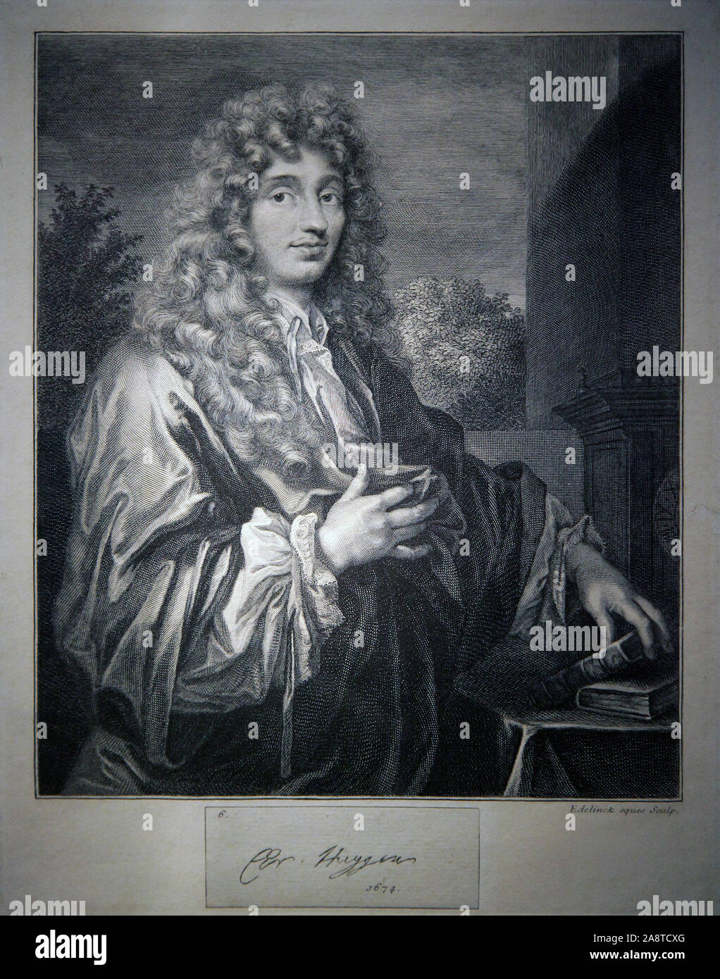 Christiaan Huygens (1629-1695) der niederländische Mathematiker, Astronom Physiker. Zeichnung von Caspar Netscher (1639 - 1684) Ein niederländischer Maler Portrait und Genre. Stockfoto