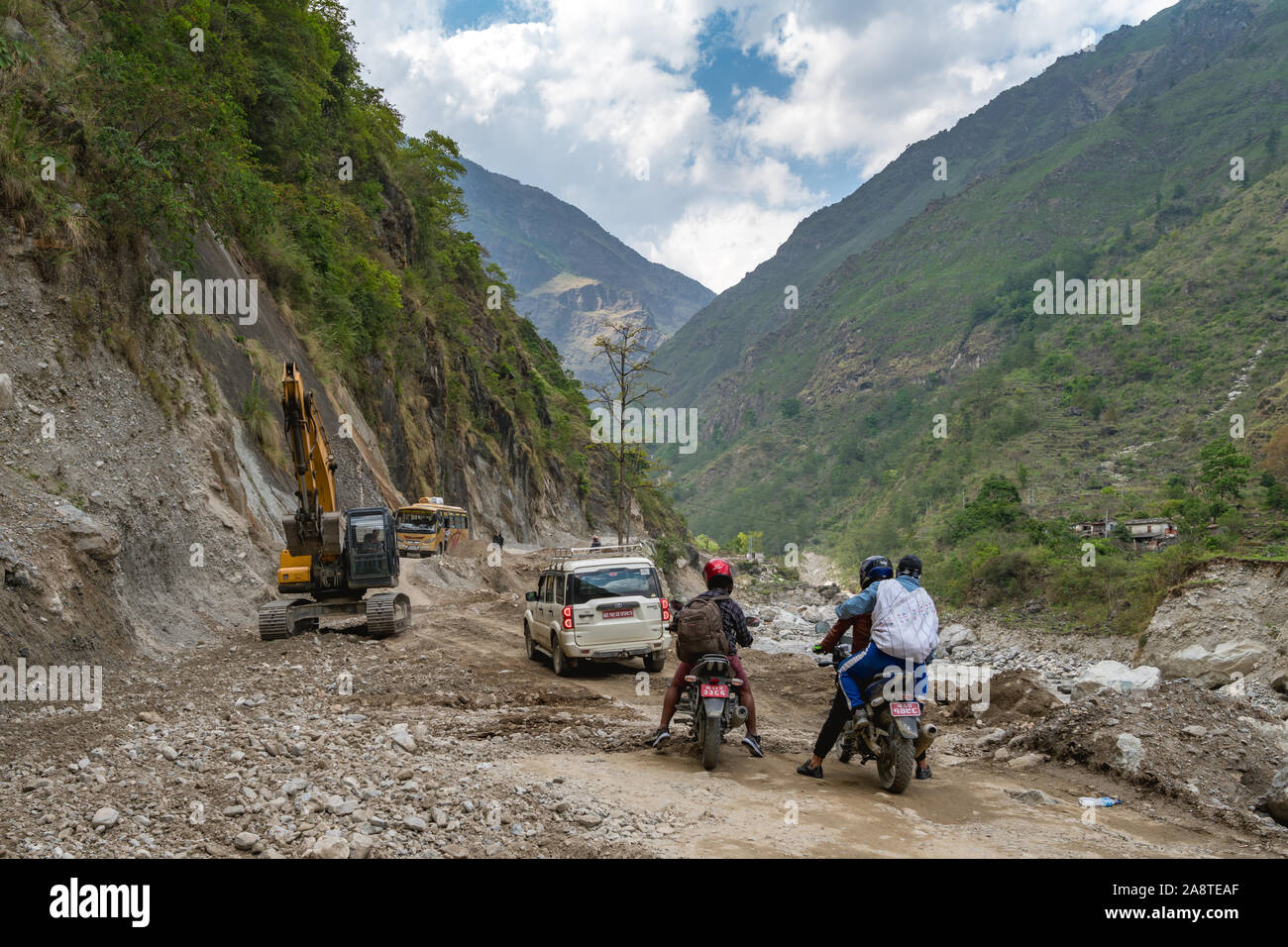 Straße von tatopanie zu Marpha in Nepal Stockfoto
