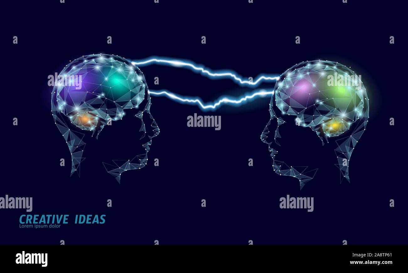 Human Brain IQ Smart Business-Konzept. E-Learning nootrope Medikamentenergänzung Braingpower. Brainstorming kreative Idee Projekt Arbeit low poly polygonal Stock Vektor