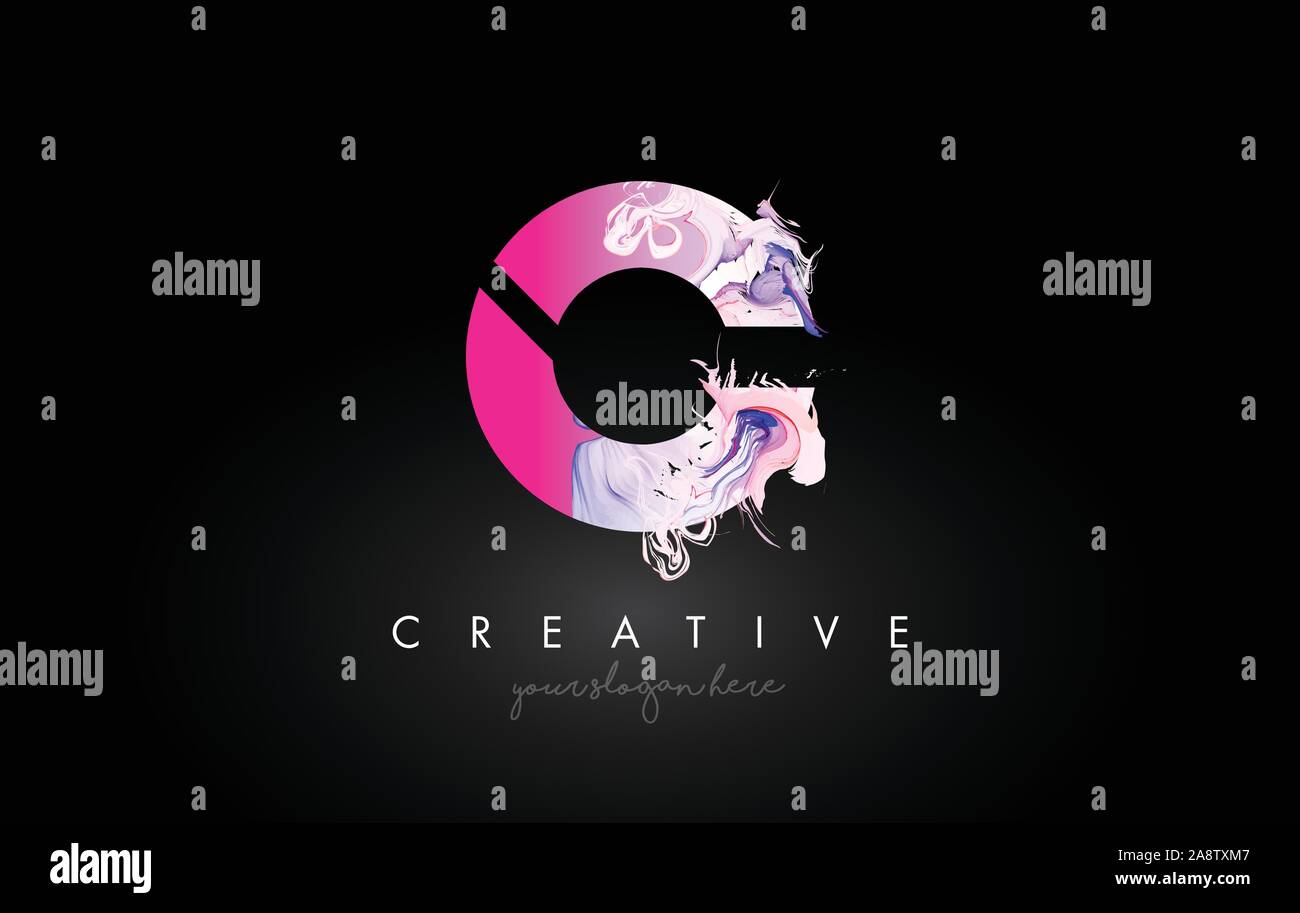 C Schreiben künstlerische Violette Farbe Flow Symbol Logo Design. Kreative Tinte fließt Schreiben Icon Design Vector Illustration. Stock Vektor