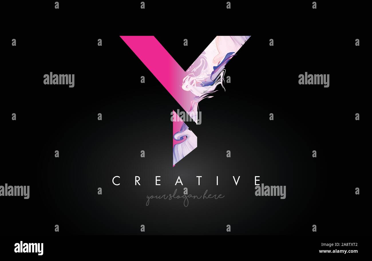 Y Schreiben künstlerische Violette Farbe Flow Symbol Logo Design. Kreative Tinte fließt Schreiben Icon Design Vector Illustration. Stock Vektor