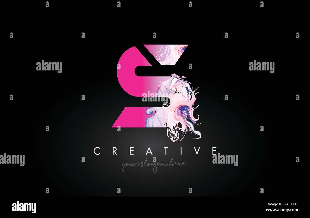 S Schreiben künstlerische Violette Farbe Flow Symbol Logo Design. Kreative Tinte fließt Schreiben Icon Design Vector Illustration. Stock Vektor