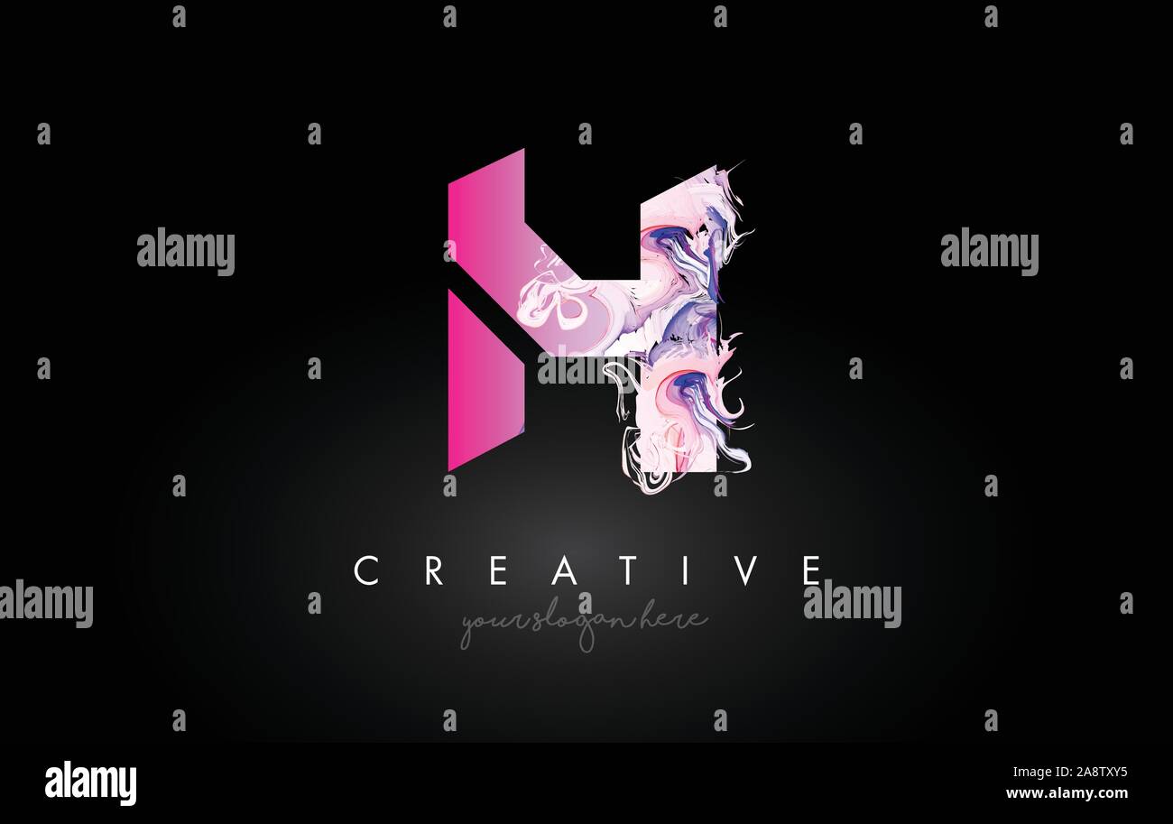 H Schreiben künstlerische Violette Farbe Flow Symbol Logo Design. Kreative Tinte fließt Schreiben Icon Design Vector Illustration. Stock Vektor