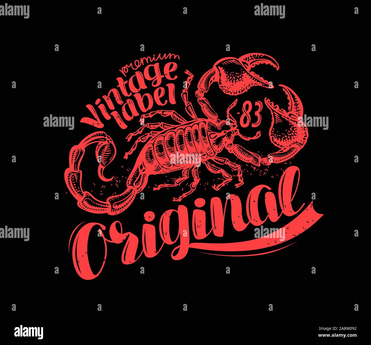 Scorpion Label T-Shirt-Design. Vintage Tier Vektor Illustration Stock Vektor