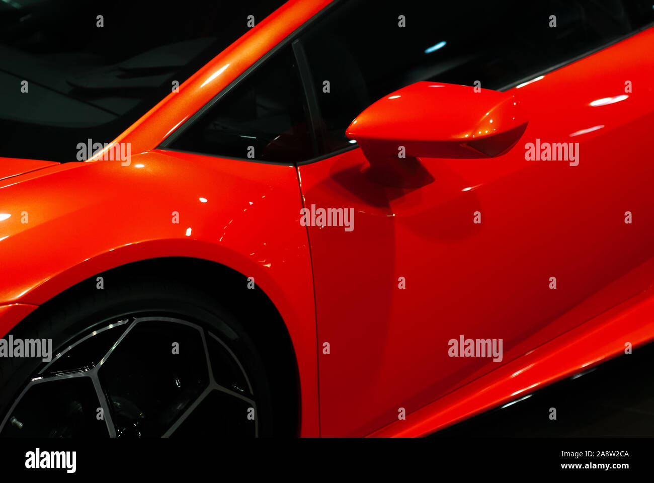 Close-up Details einer orange Sportwagen Stockfoto