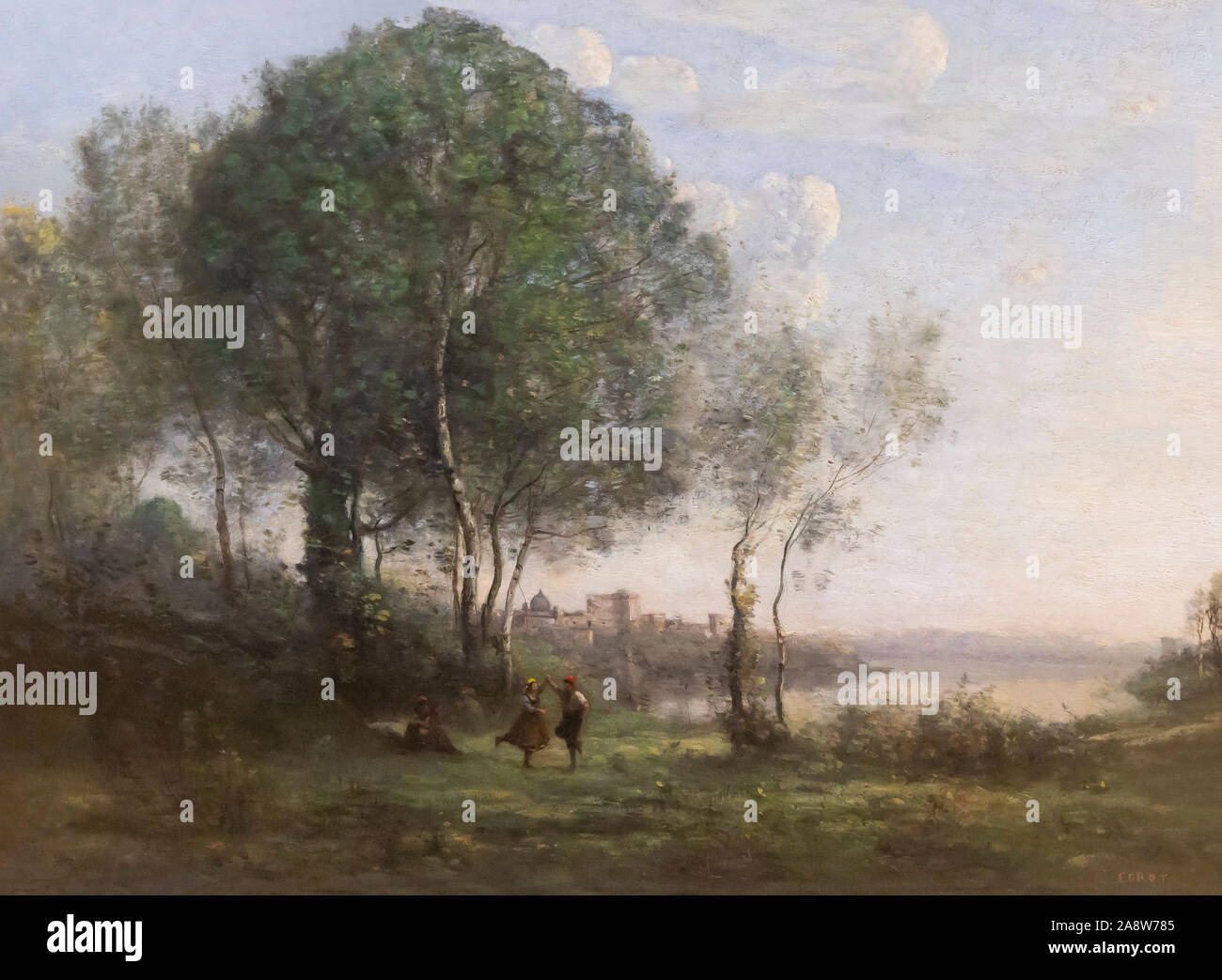 Castel Gandolfo, Tanzen Tiroler Hirten durch den Albaner See, Jean-Baptiste-Camille Corot, 1855-1860, Stockfoto