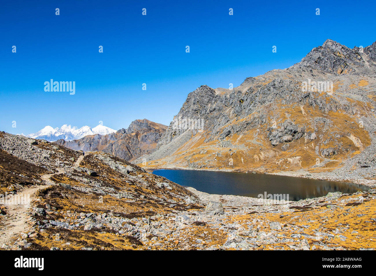 Gosaikunda in Nepal Langtang Nationalpark ist eine alpine Süßwasser oligotrophen See auf einer Höhe von 4.380 m und eine religiöse Stätte entfernt. Stockfoto