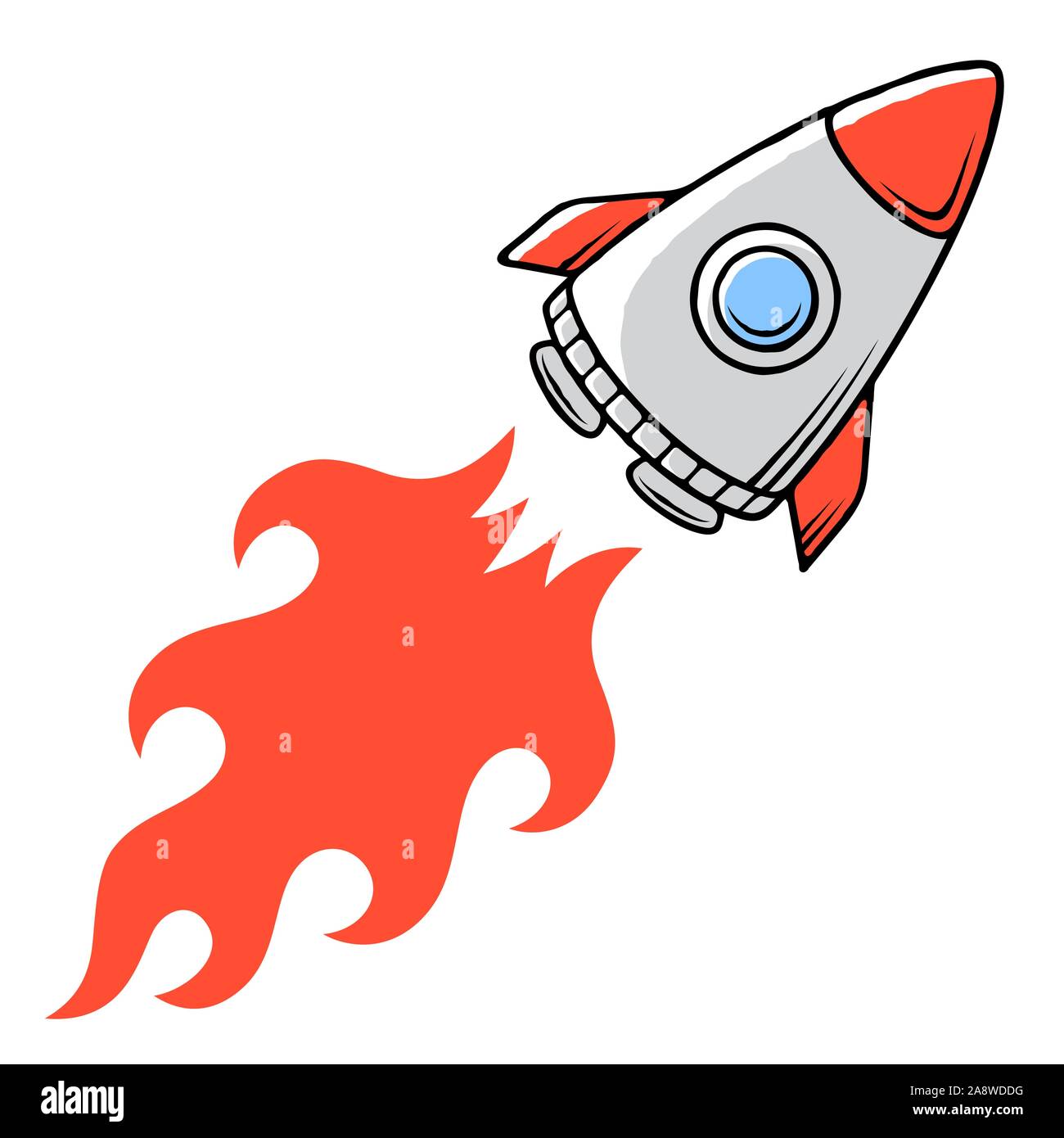 Platz Rakete starten. Projekt Konzept beginnen. Cartoon Raumschiff Vector Illustration Stock Vektor
