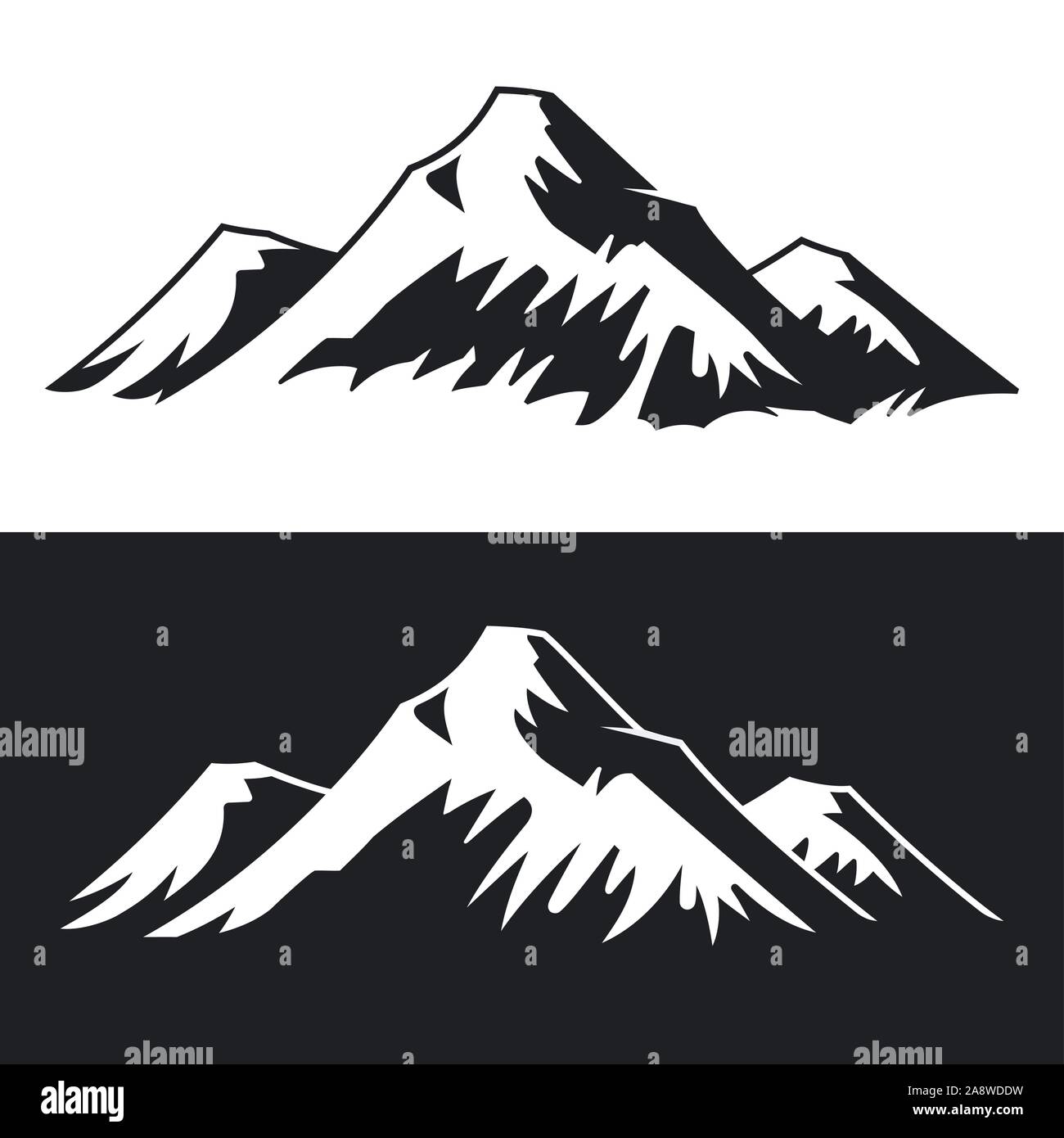 Berge Landschaft schwarz weiß Set Vector Illustration silhouette Outdoor Camping Reisen Symbol Stock Vektor