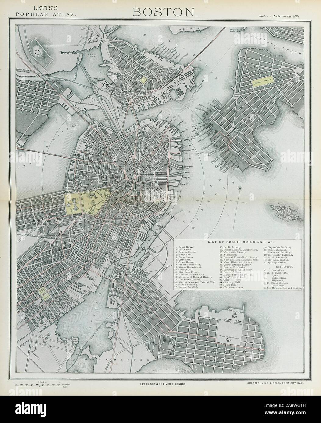 BOSTON antike Stadt Stadtplan Plan. Charlestown. LETTS 1883 alte Stockfoto