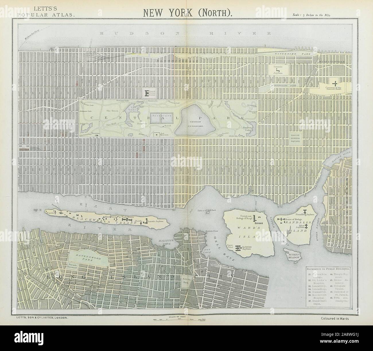 NEW YORK CITY Stadtplan Plan. Midtown/Upper Manhattan Brooklyn. LETTS 1883 Stockfoto
