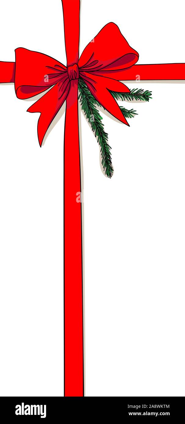 Weihnachten Geschenk mit dekorativen Red Ribbon und grünen Zweig - für vertikale Weihnachtsgrüße oder Banner Stock Vektor