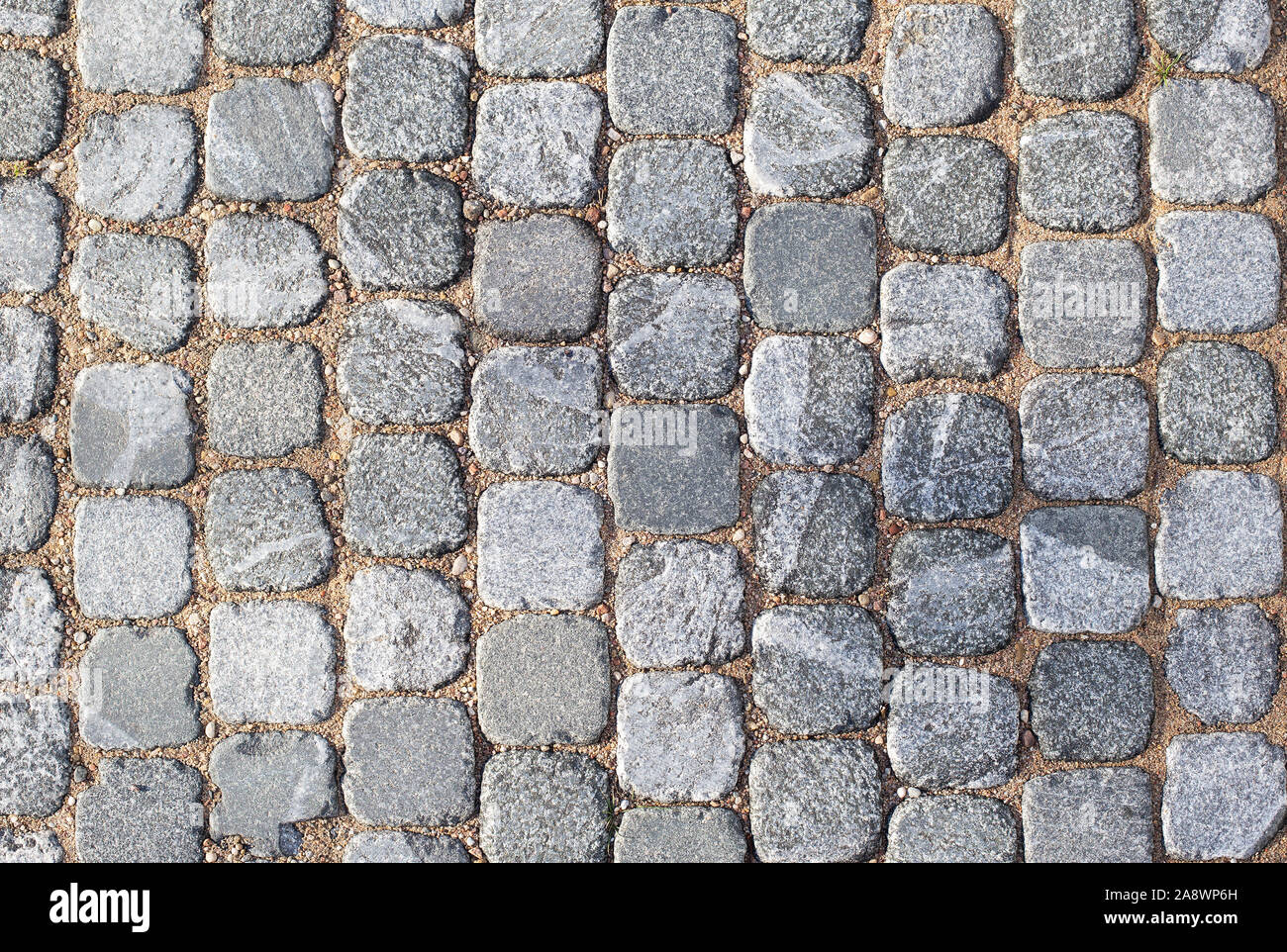 Schöne Textur und der Hintergrund grau Pflastersteine quadratischen Kacheln, kopieren Sie Raum, Bau Stockfoto