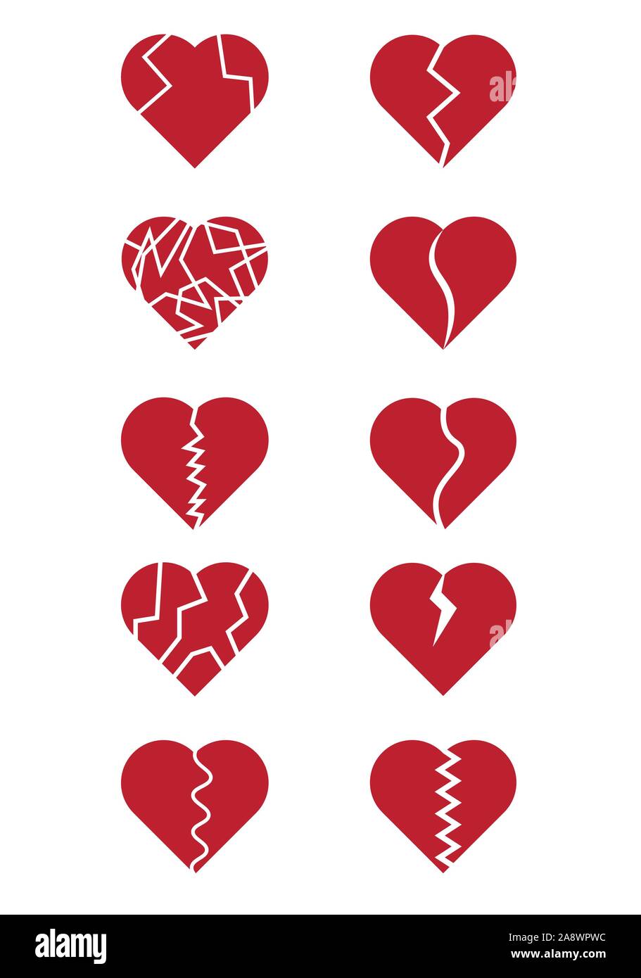 Red broken hearts Collection. Vector Illustration Stock Vektor
